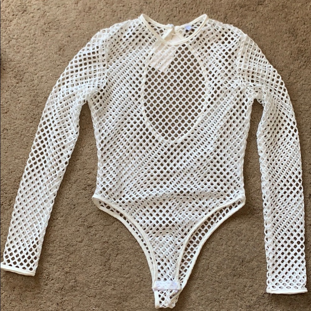 White long sleeve mesh body suit